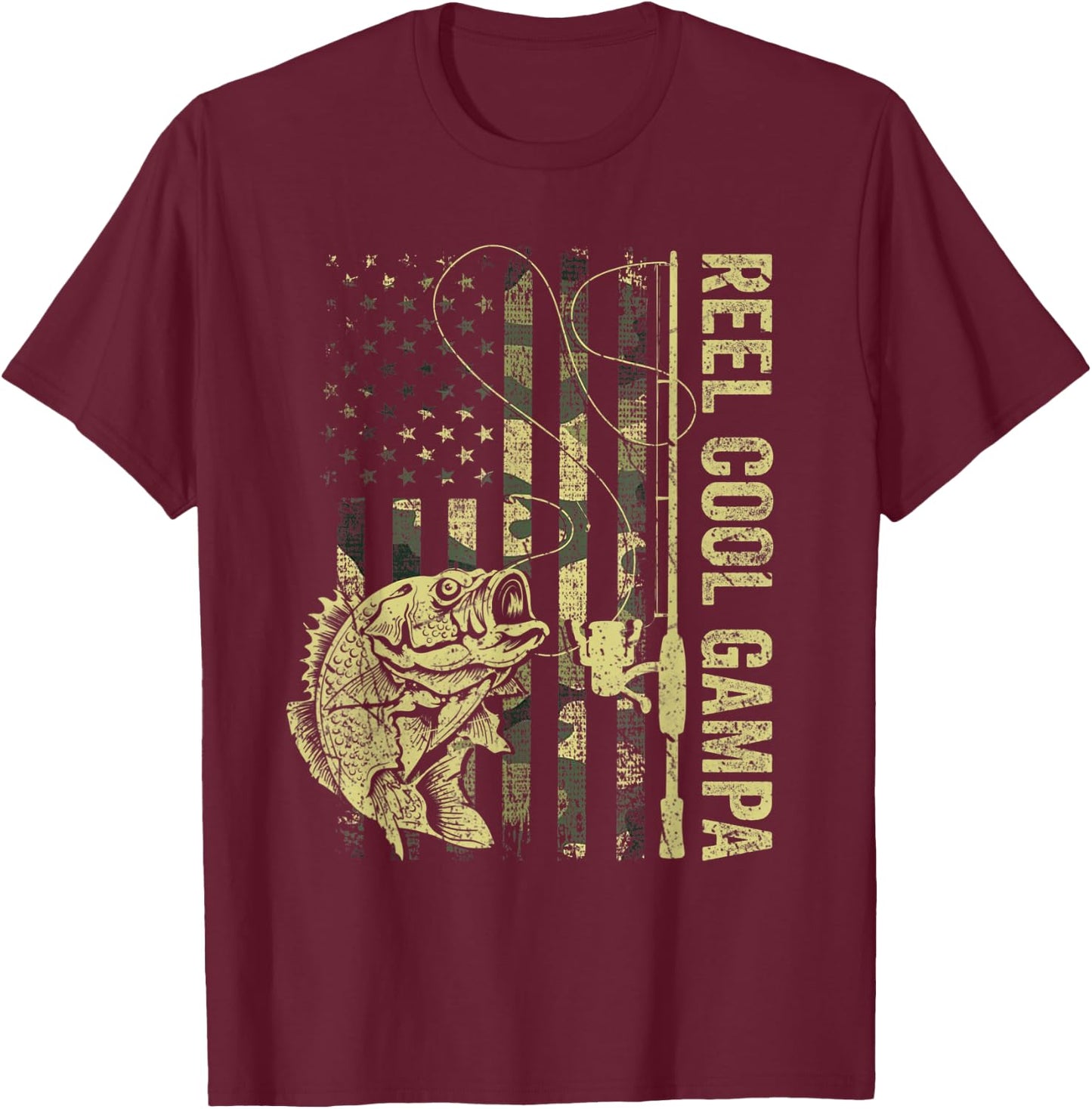 Reel Cool Gampa Camouflage American Flag Fathers Day Men T-Shirt - T-Shirt | Maroon