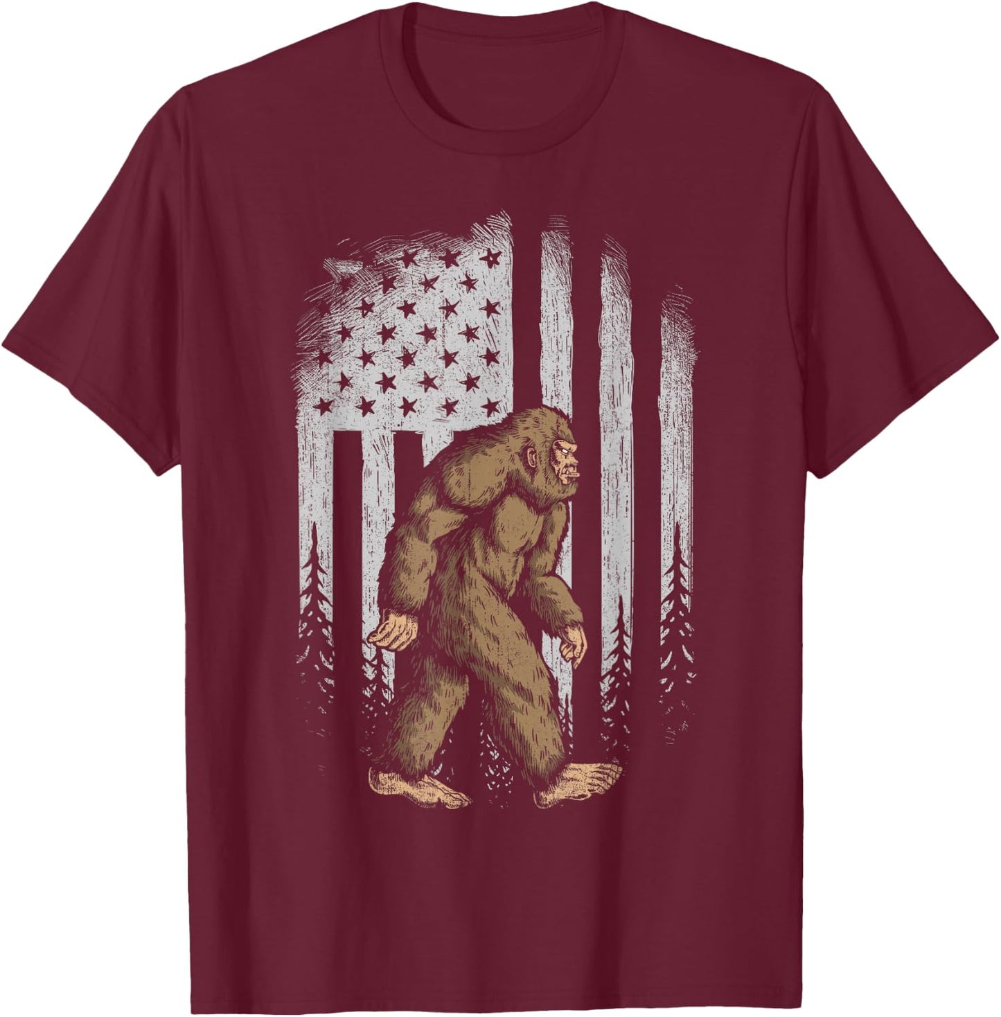 Bigfoot American Flag 4th of July Retro Vintage Sasquatch T-Shirt - T-Shirt | Maroon