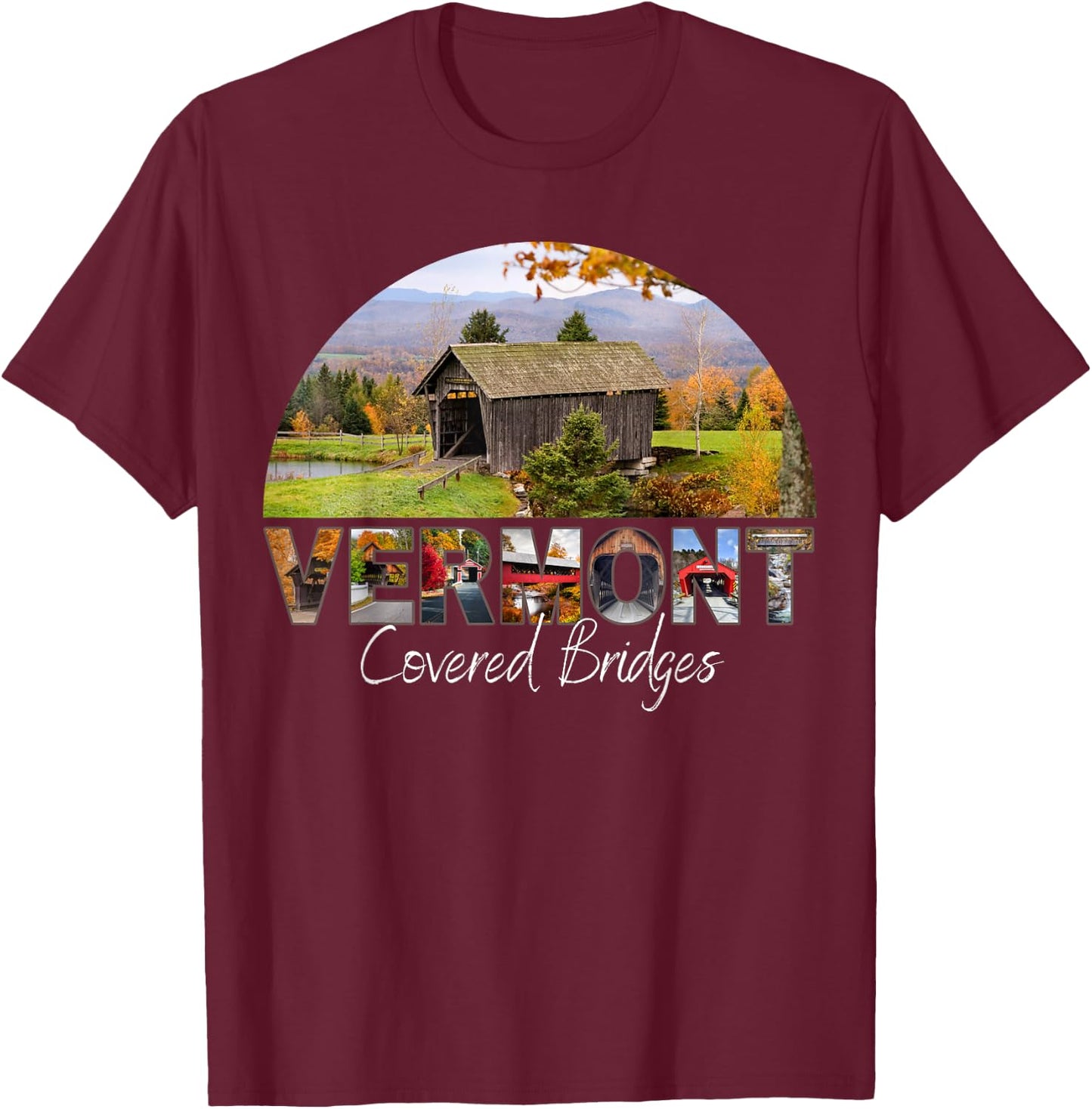 Vermont Covered Bridges T-Shirt - T-Shirt | Maroon