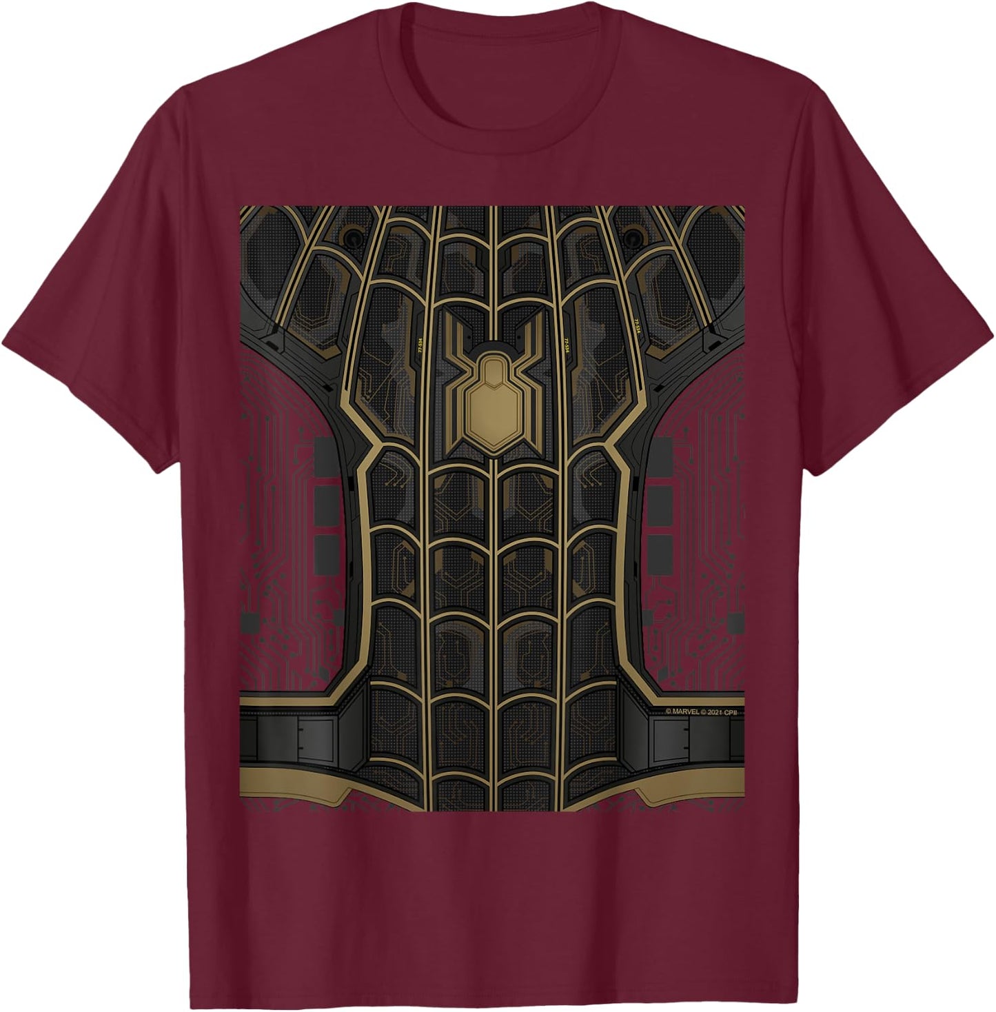 Marvel Spider-Man: No Way Home Black Gold Suit Front Back T-Shirt - T-Shirt | Maroon