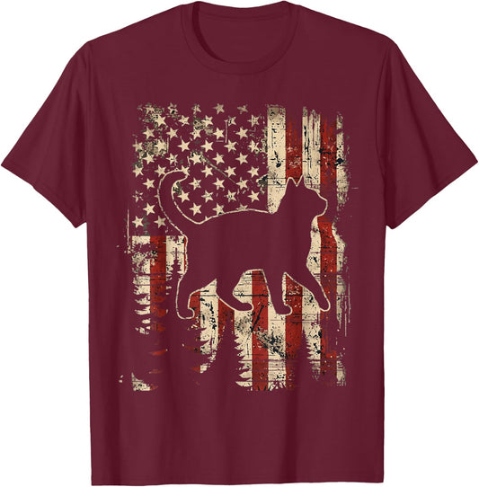 Vintage American Flag Cat Patriotic Cat Lover 4th of July T-Shirt - T-Shirt | Maroon