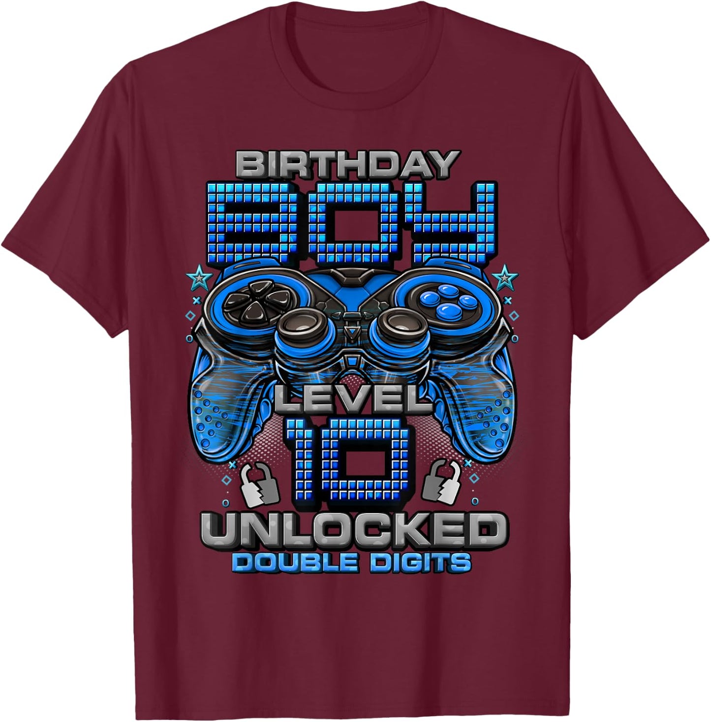 Level 10 Unlocked Awesome Since 2015 10th Birthday Gaming T-Shirt - T-Shirt | Maroon