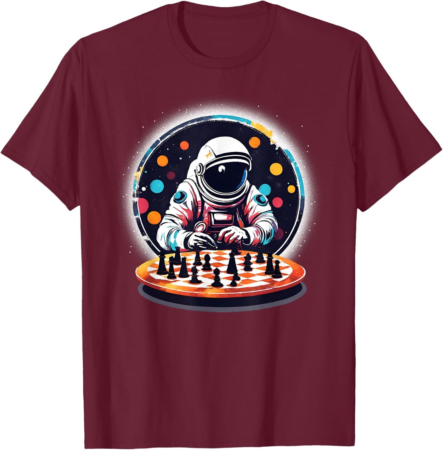 Astronaut Playing Chess in Space Boys Girls T-Shirt - T-Shirt | Maroon