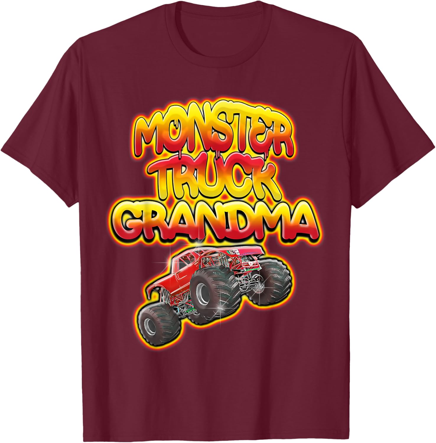 Monster Truck Grandma Hot Red Graffiti Style T-Shirt - T-Shirt | Maroon