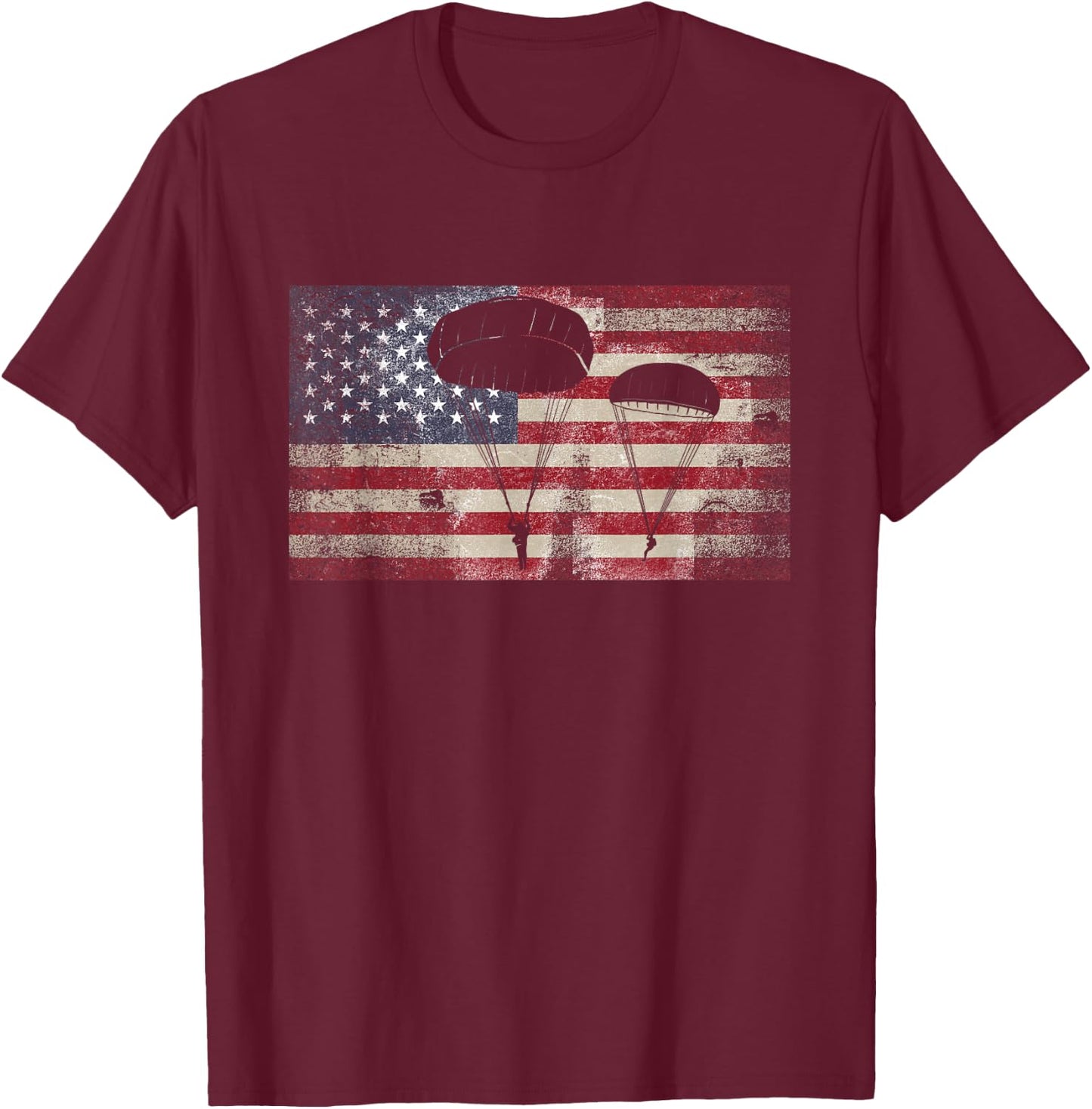 American Flag Paratrooper Airborne Division T-Shirt - T-Shirt | Maroon