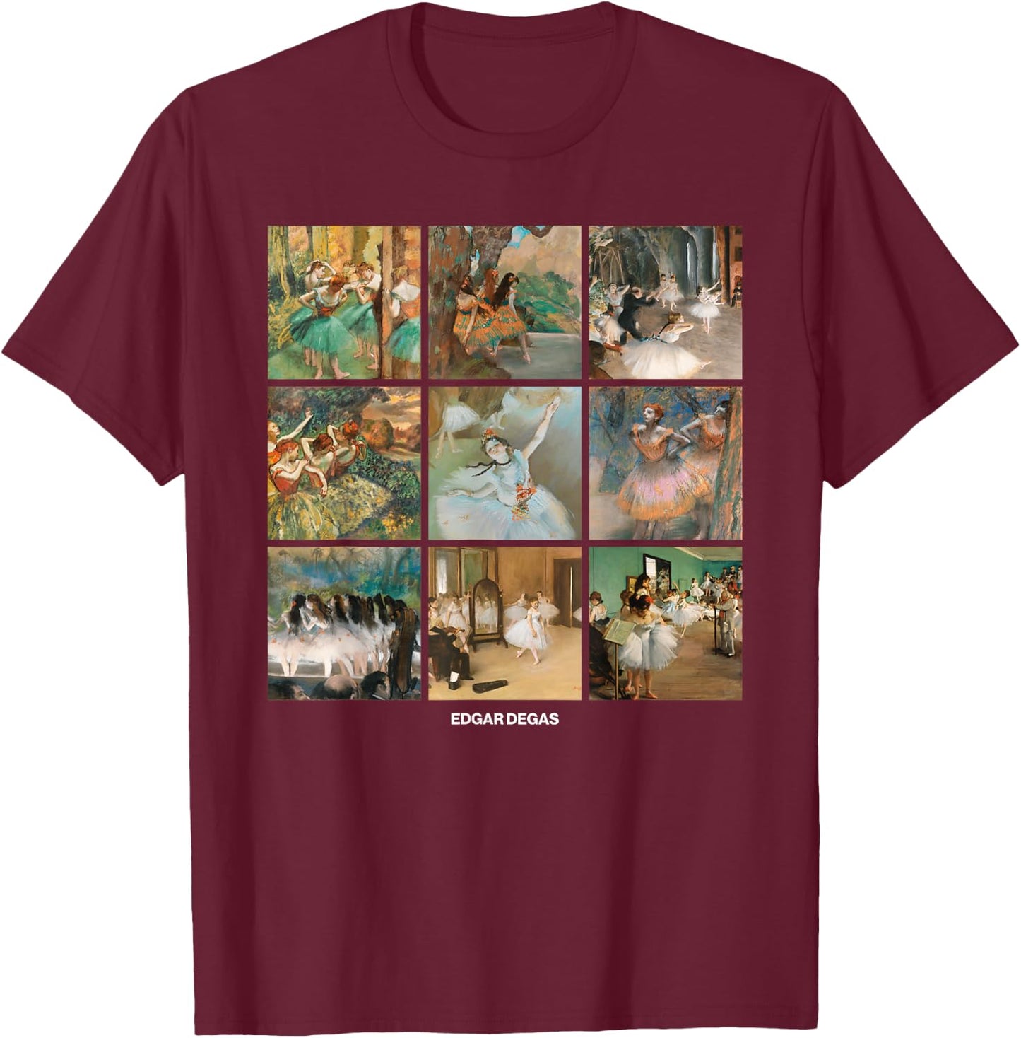 Fine Arts Bottega Edgar Degas Grid - Dancers, Ballerinas - Impressionism T-Shirt - T-Shirt | Maroon
