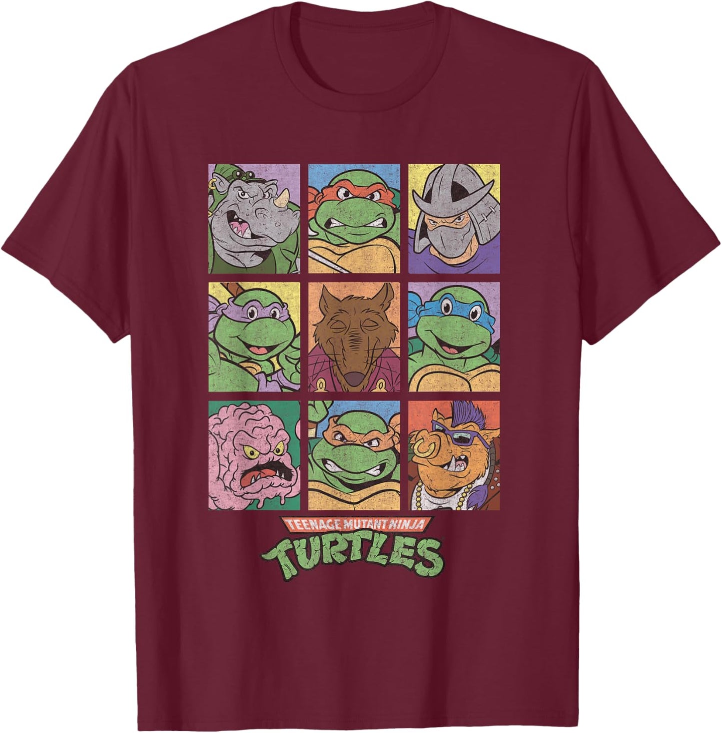 TMNT All Characters Square Design T-Shirt - T-Shirt | Maroon