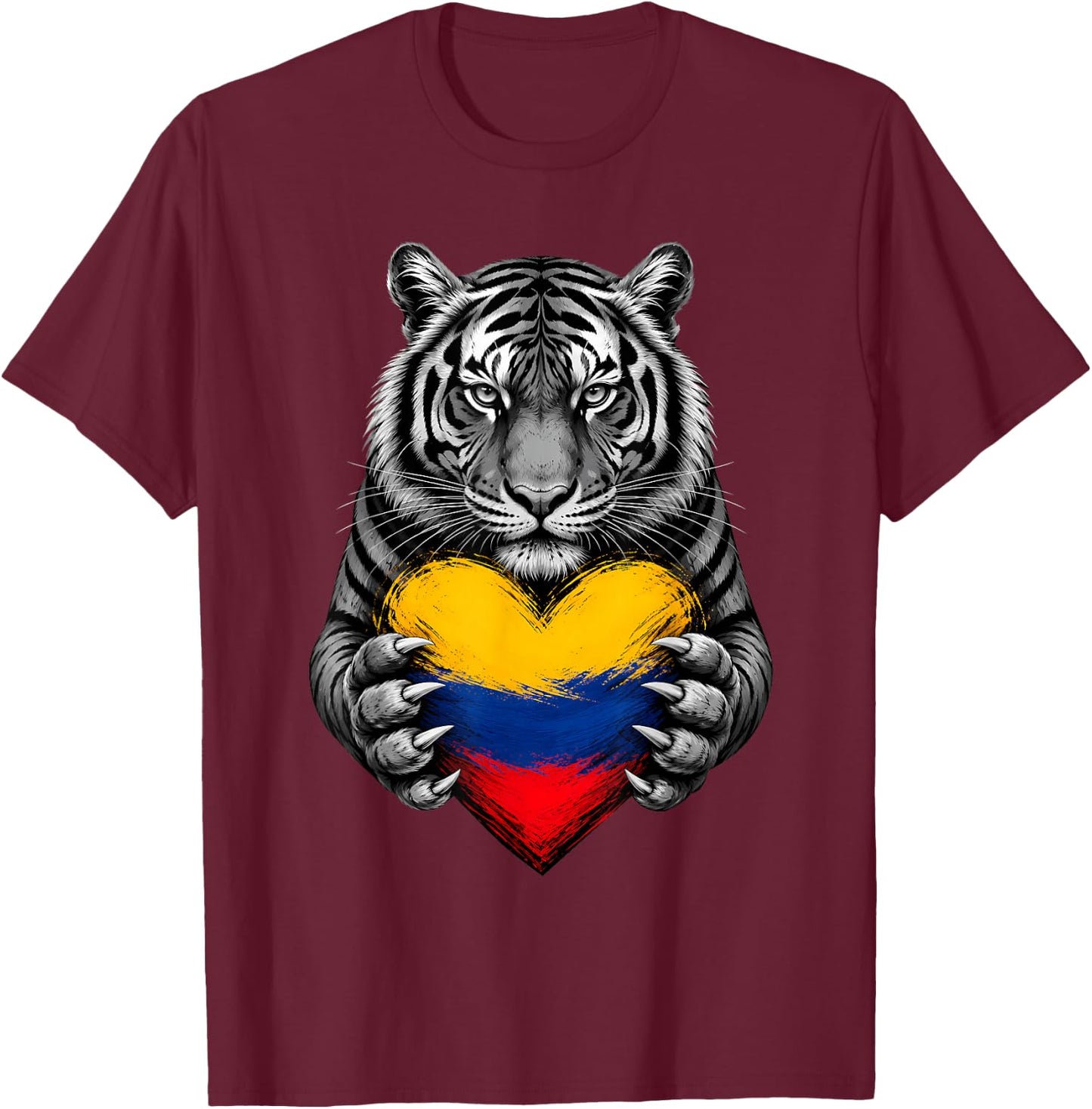 Tiger Heart Colombian Flag Colombia Pride Men Women Kids T-Shirt - T-Shirt | Maroon