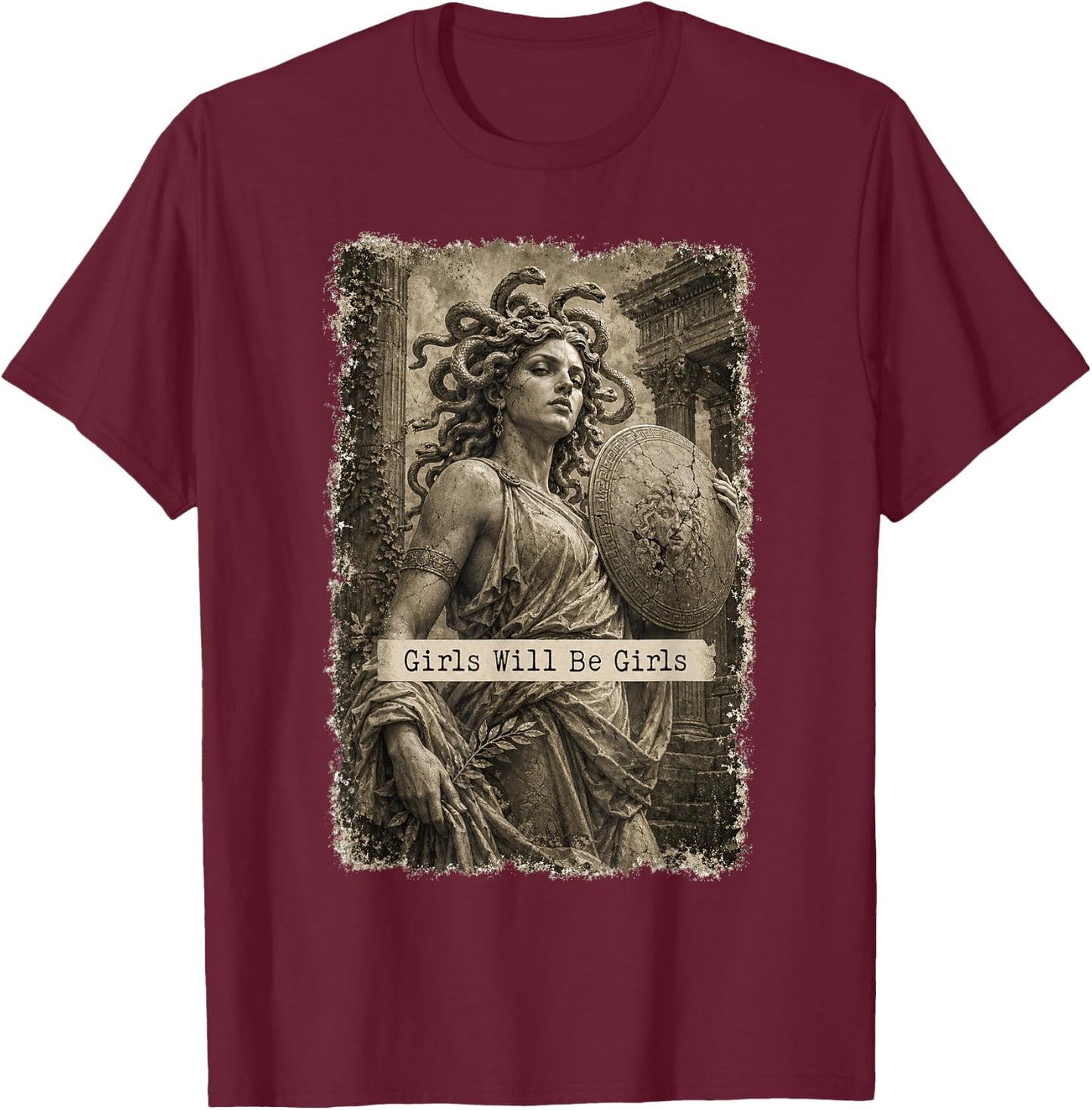 Girl Will Be Girls Medusa Feminist Witch Monster Halloween T-Shirt - T-Shirt | Maroon