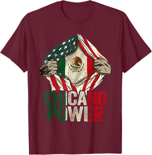 Chicano Shirt Funny USA Flag Mexican Flag Chicano Power T-Shirt - T-Shirt | Maroon
