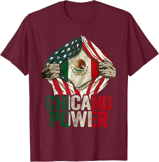 Chicano Shirt Funny USA Flag Mexican Flag Chicano Power T-Shirt - T-Shirt | Maroon