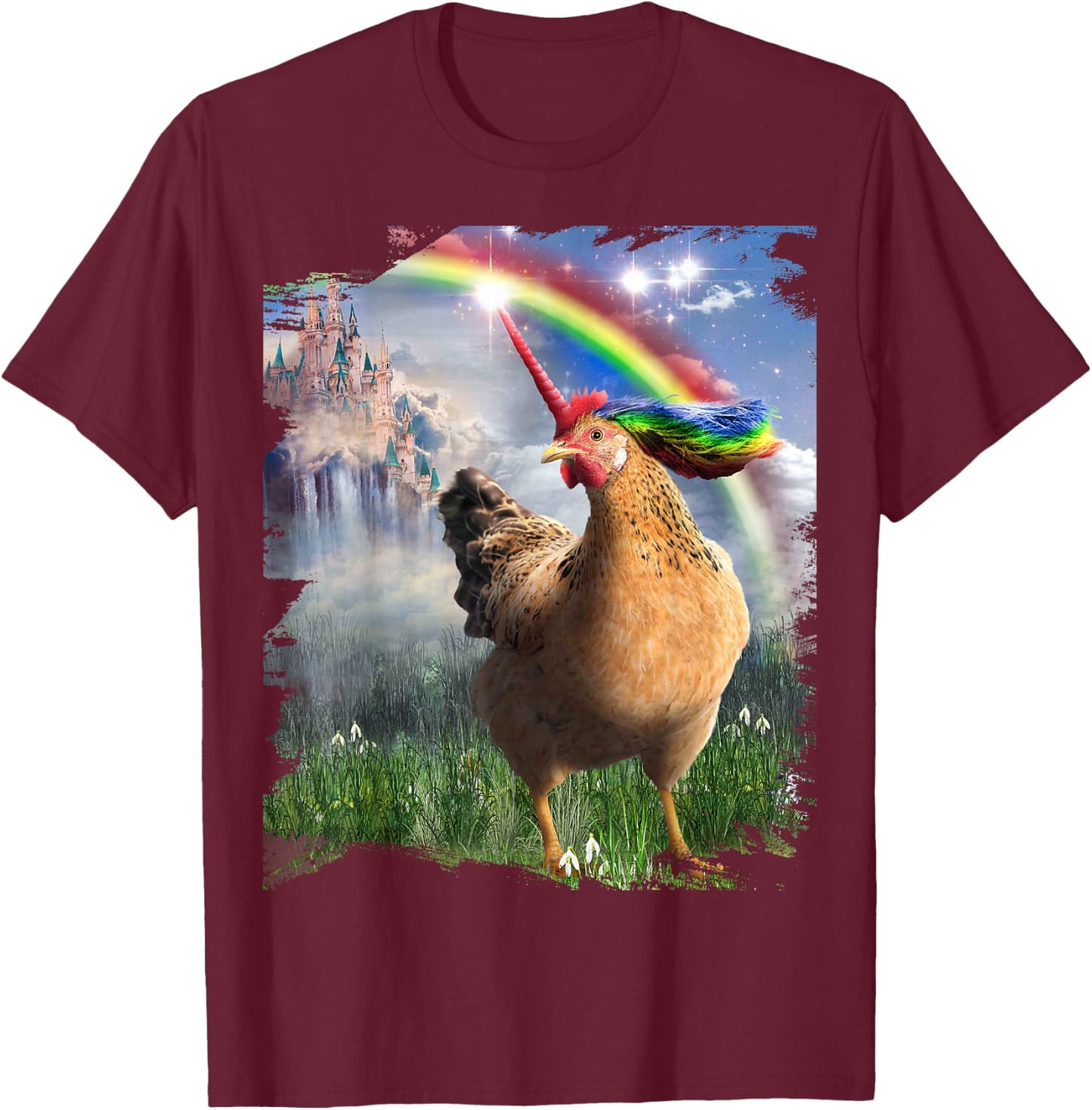 Awesome Unicorn Chicken Rainbow Chickicorn Funny T-Shirt - T-Shirt | Maroon