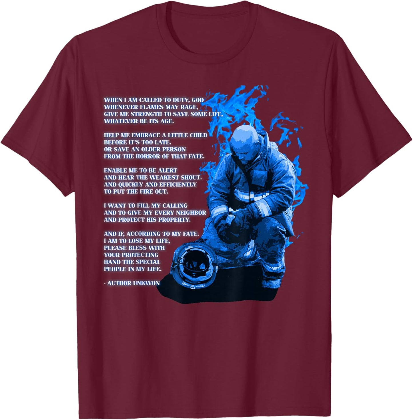 Fire Fighter Prayer Shirt Fire Department Fireman T-Shirt - T-Shirt | Maroon