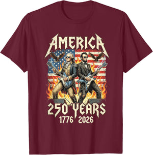 George Washington Abe Lincoln Playing Guitar USA 250 Vintage T-Shirt - T-Shirt | Maroon