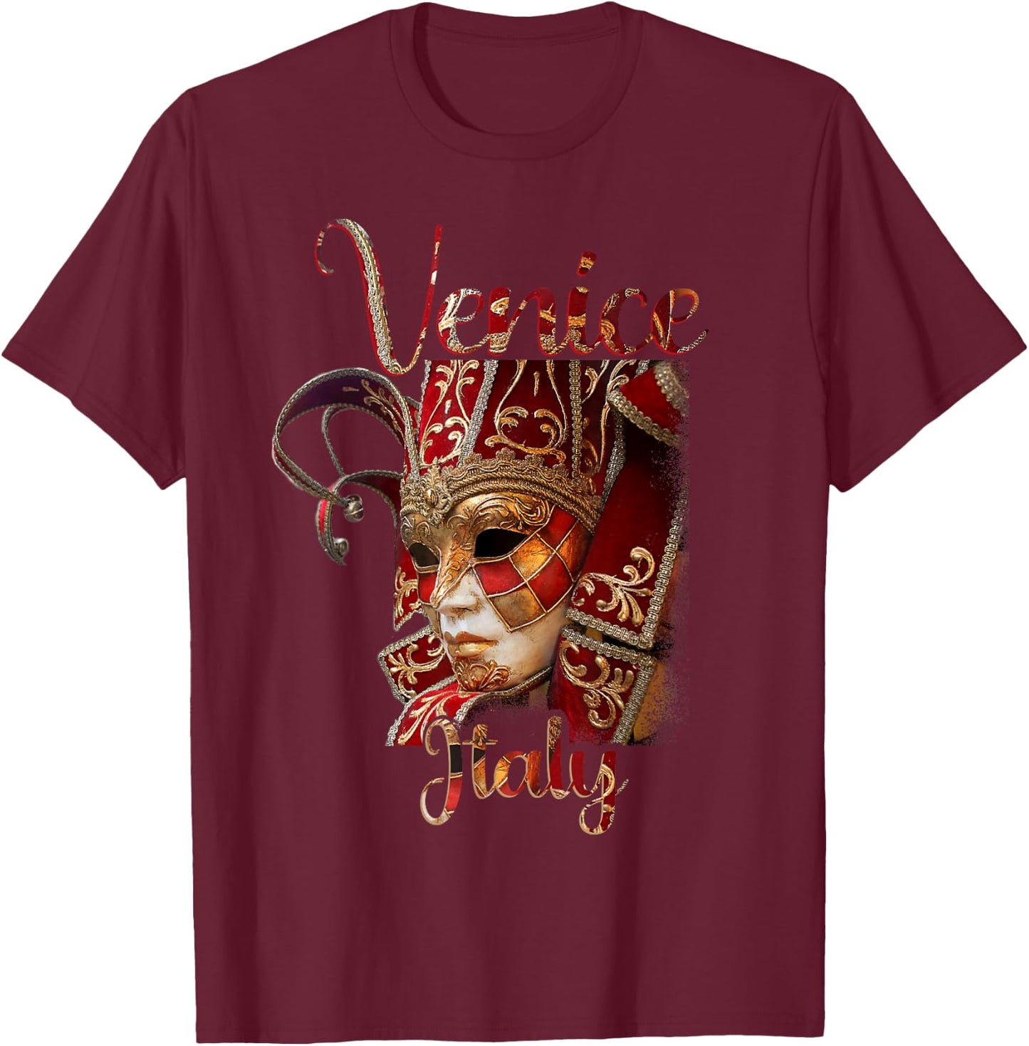 Venice Italy - Venezia Italia, Venetian Carnival Mask T-Shirt - T-Shirt | Maroon