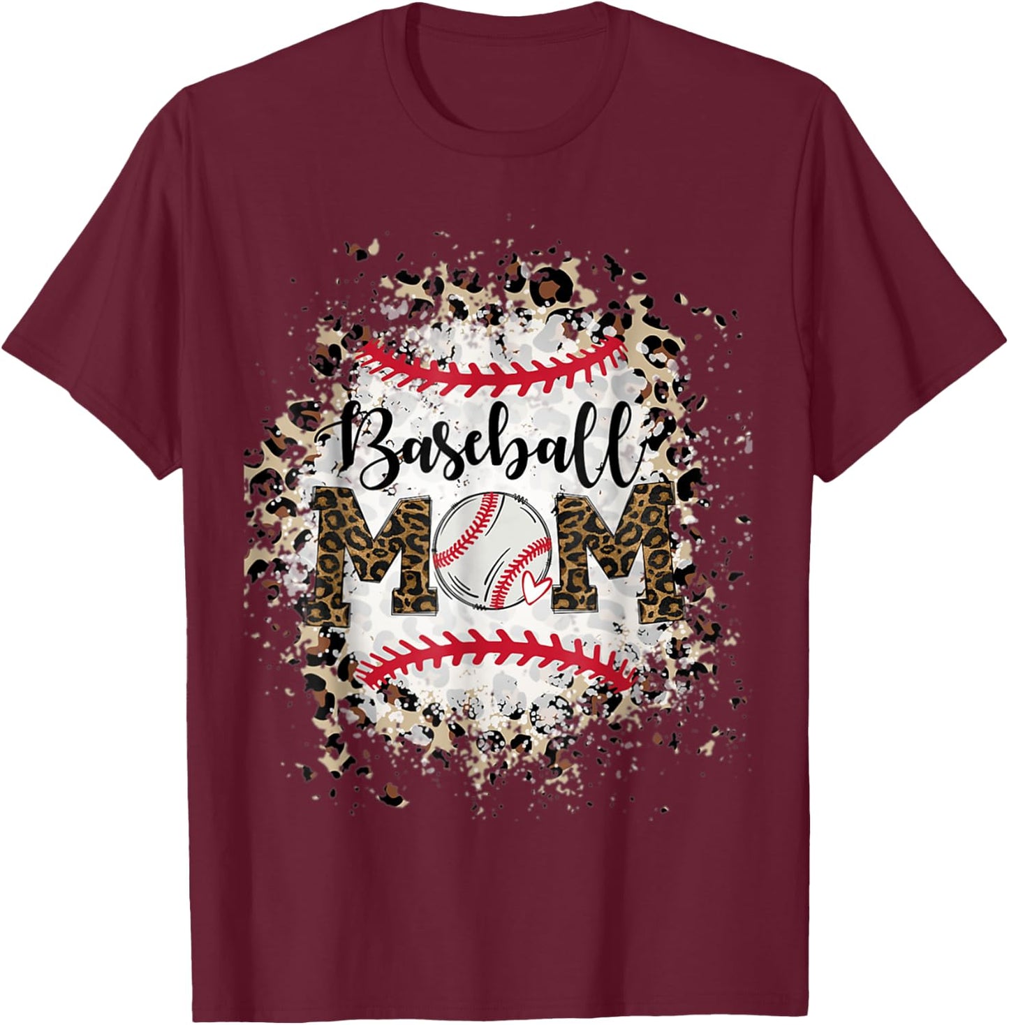 Bleached Softball Baseball Mom Leopard Mother's Day T-Shirt - T-Shirt | Maroon