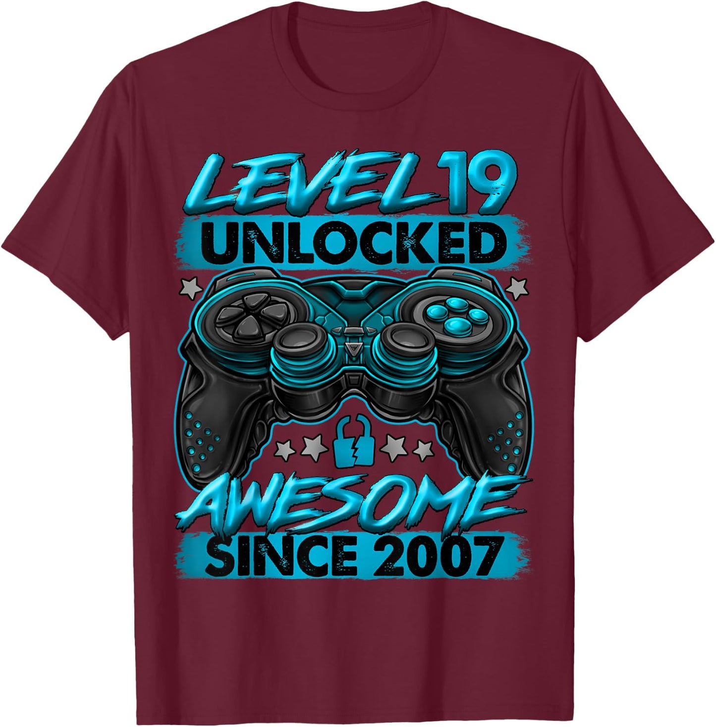 Level 19 Unlocked 19 Year Old Gifts Boys 19th Birthday Boy T-Shirt - T-Shirt | Maroon