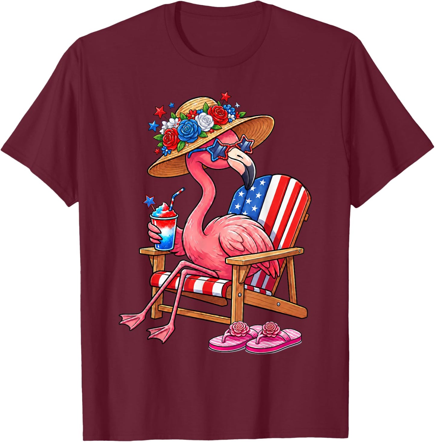 Flamingo Pink Palm Tree Tropical Beach Summer Vacation Women T-Shirt - T-Shirt | Maroon
