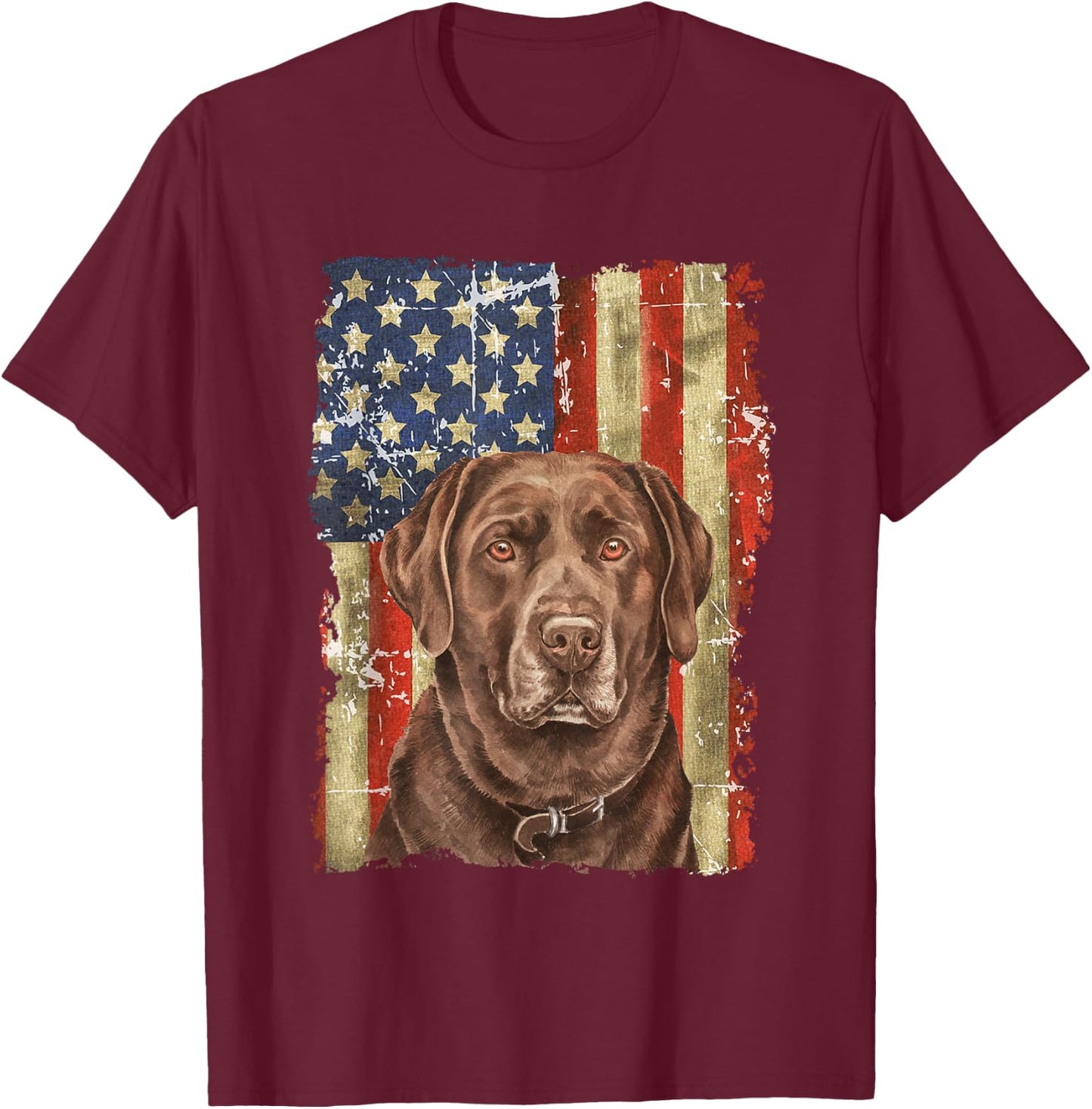 Retro Chocolate Lab With USA Flag Gift Chocolate Lab Dad Mom T-Shirt - T-Shirt | Maroon