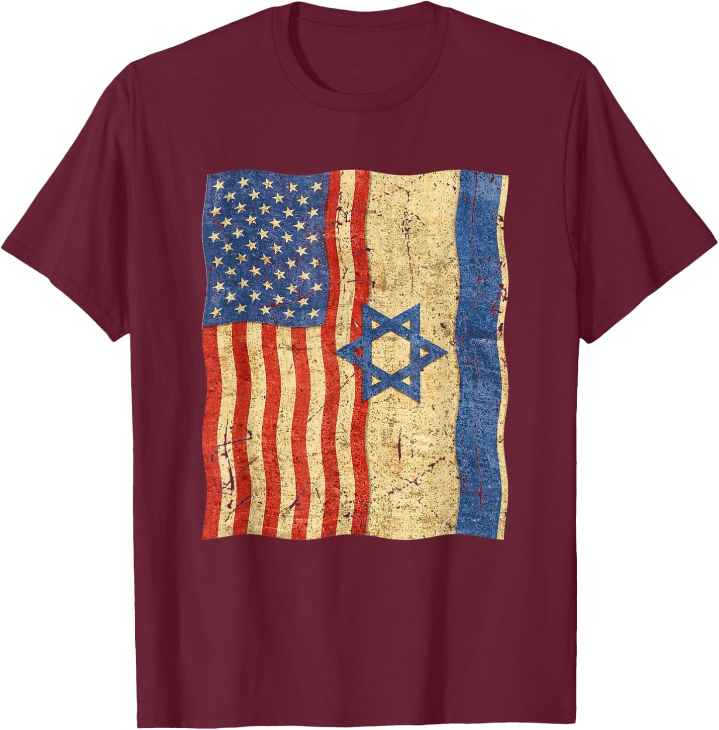 Flag of Israel and flag of USA, Israel Patriotic T-Shirt - T-Shirt | Maroon