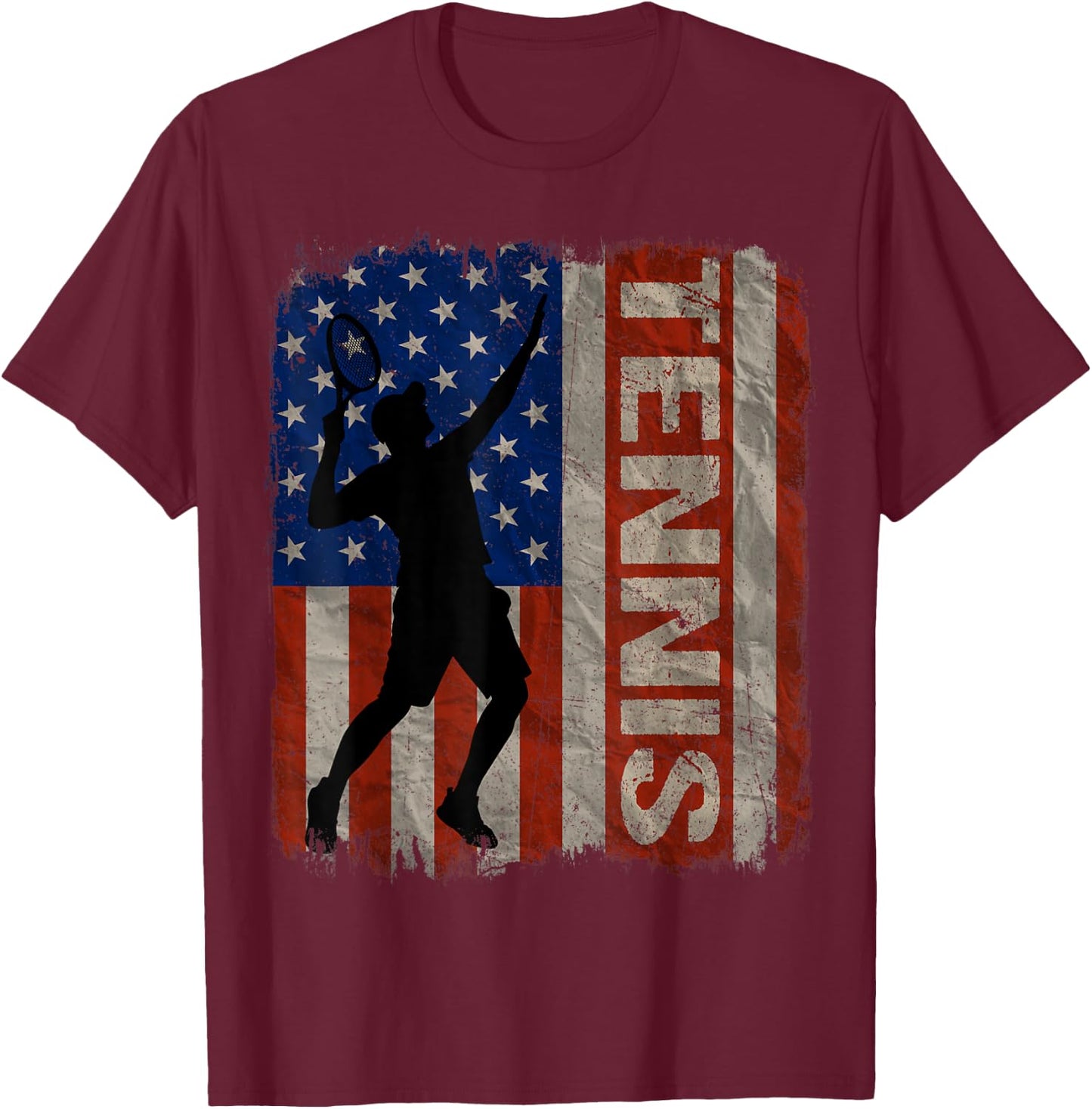 Tennis USA American Flag Vintage 4th Of July Gift Women Kids Men T-Shirt - T-Shirt | Maroon