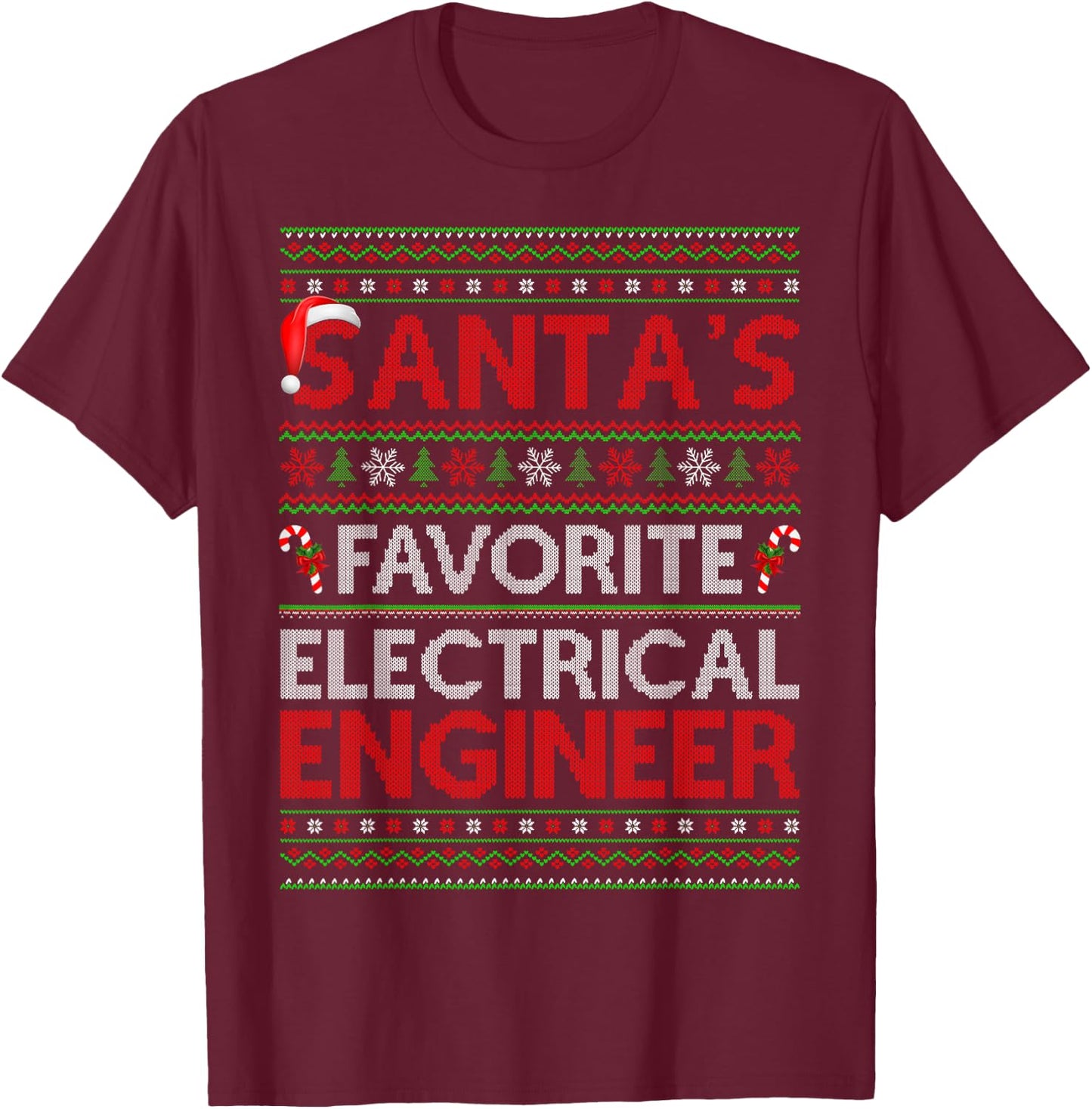 Ugly Xmas Santa's Favorite Electrical Engineer Christmas T-Shirt - T-Shirt | Maroon