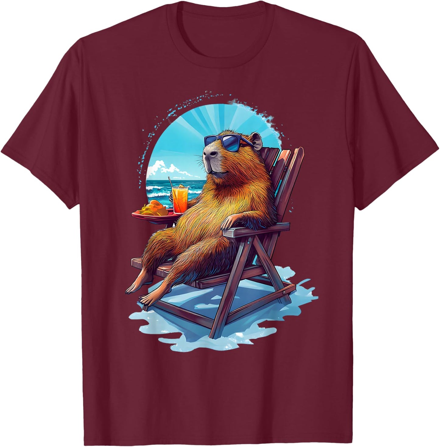 Capybara Summer Vacation Beach Ocean Sea Capybara Lovers T-Shirt - T-Shirt | Maroon