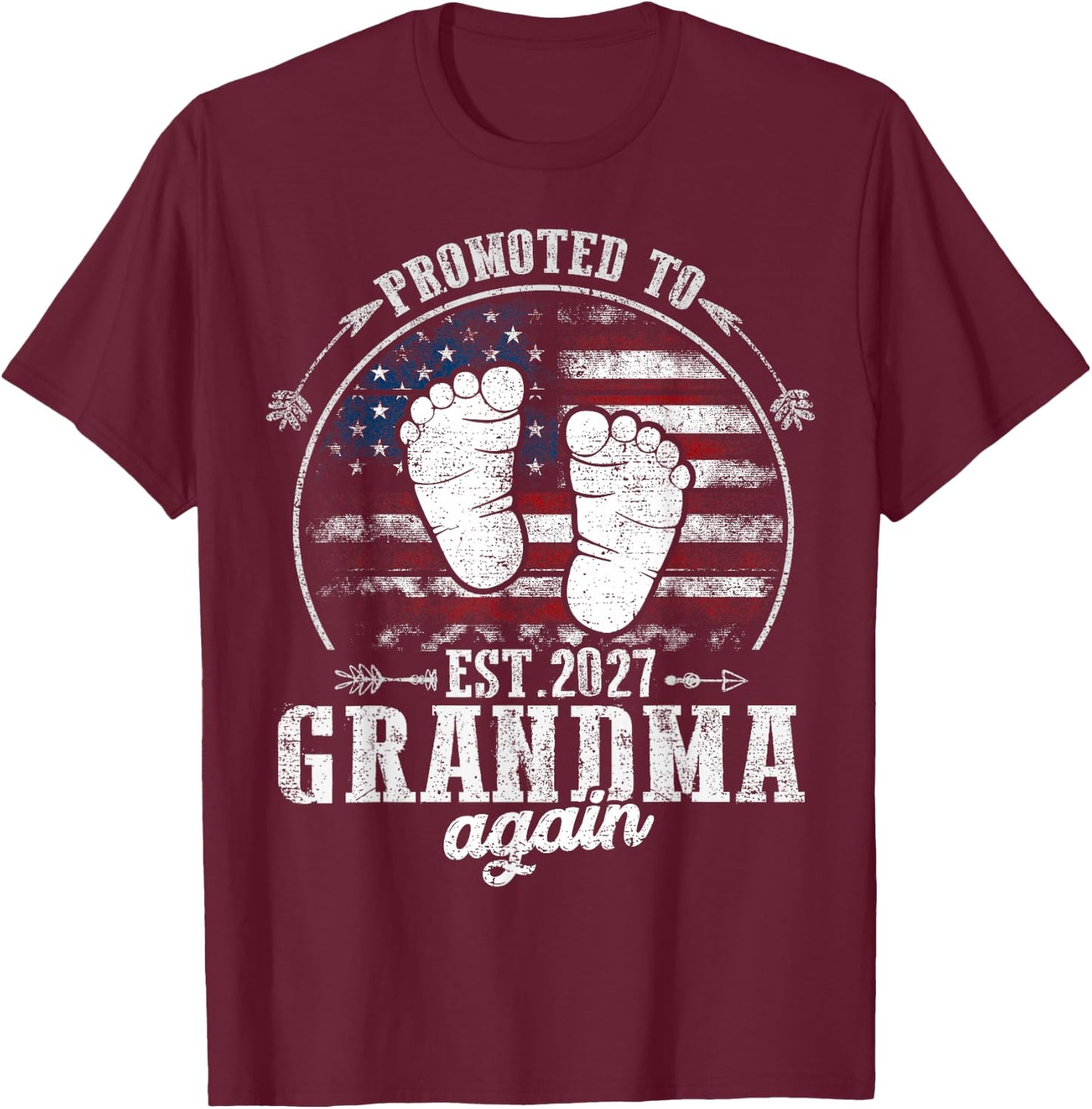 Promoted to Grandma Again 2027 T-Shirt - T-Shirt | Maroon