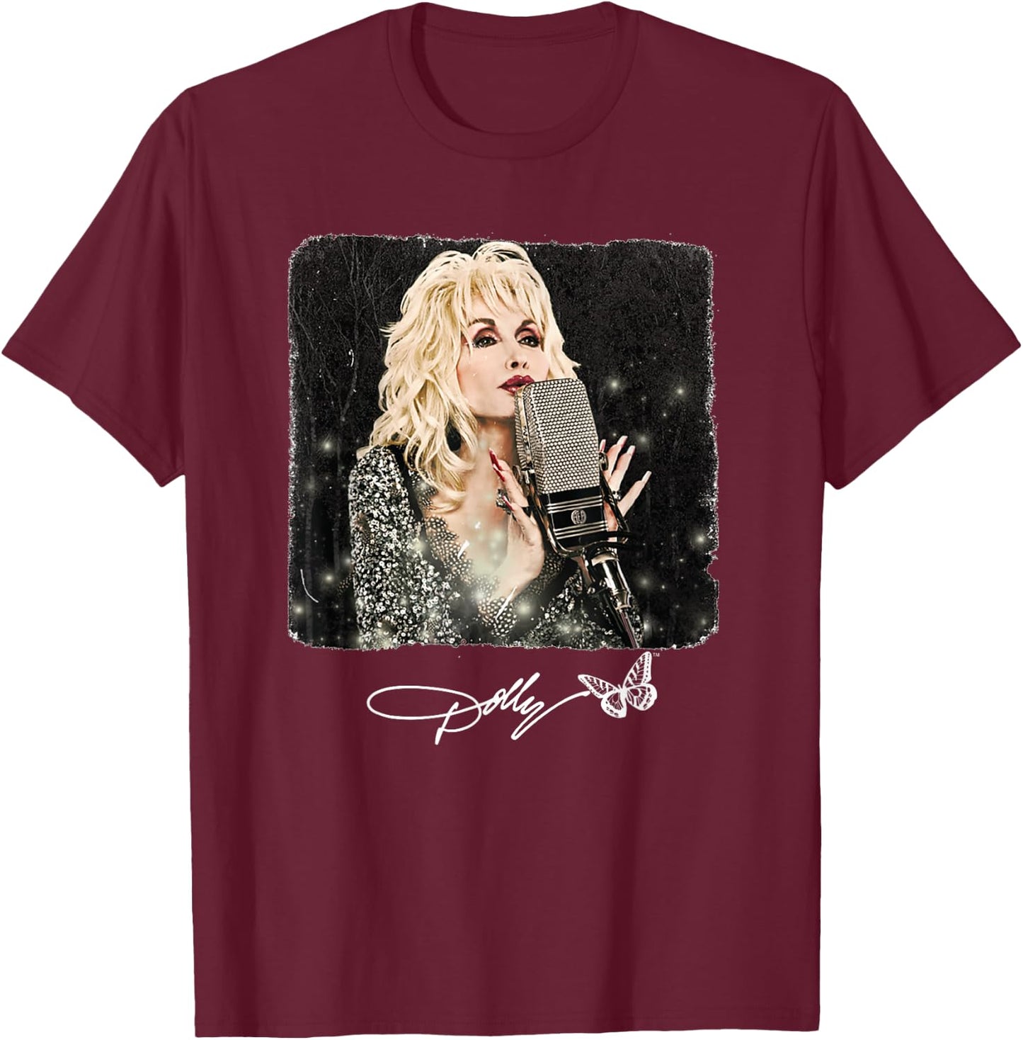 Dolly Parton Black - Small - Classic Fit - Short Sleeve - Cotton 60% Polyester 40% - Novelty - Women's Casual Shirt T-Shirt - T-Shirt | Maroon