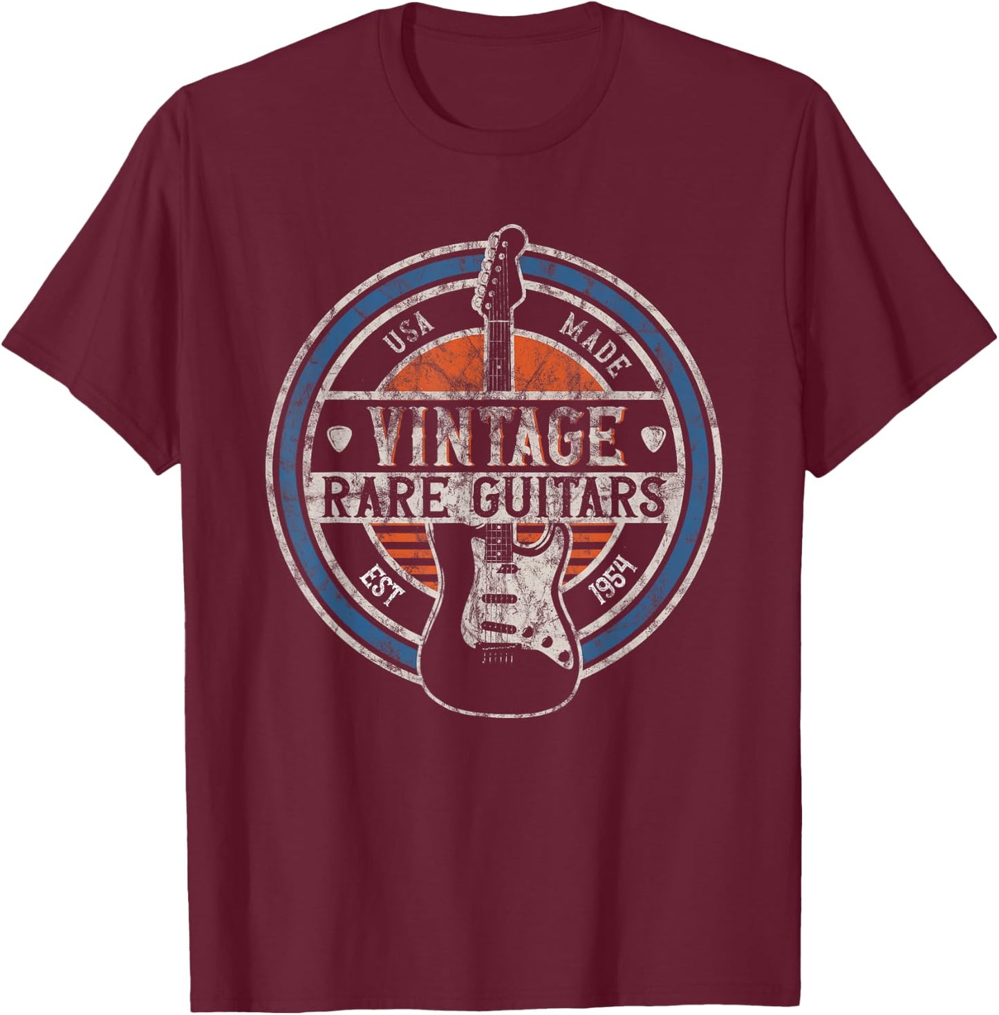 Vintage Rare Guitars Retro American Made Guitarist Small T-Shirt - T-Shirt | Maroon
