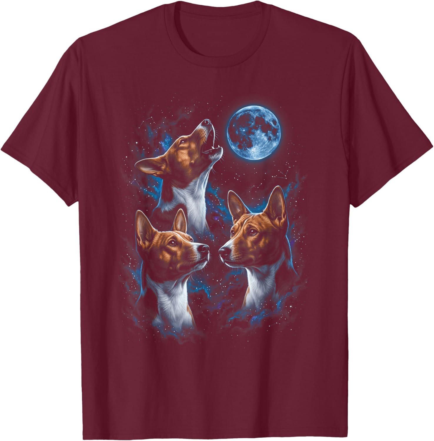 Howling At The Moon Basenji Dogs T-Shirt - T-Shirt | Maroon