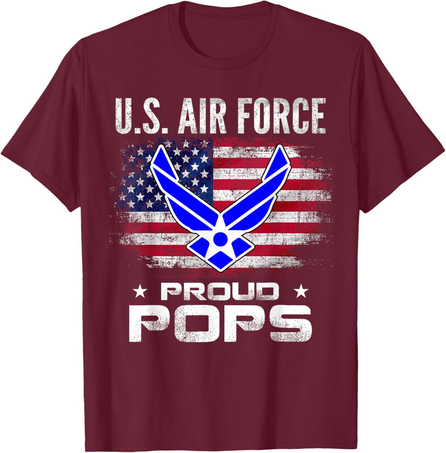 U.S Air Force Proud Pops With American Flag Gift Veteran Kids Men T-Shirt - T-Shirt | Maroon