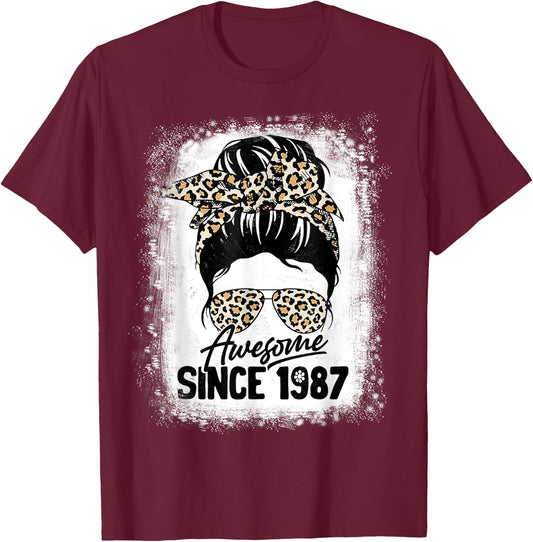 35 Years Old Awesome Since 1987 Leopard 35th Birthday T-Shirt - T-Shirt | Maroon