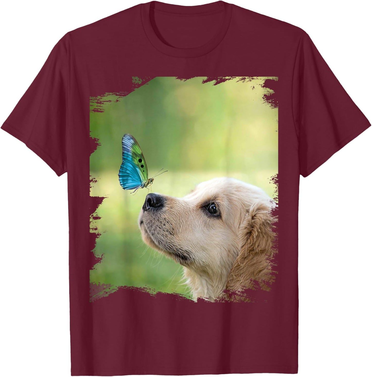 Golden Retriever Dog Butterfly on Nose Cute Women Kids T-Shirt - T-Shirt | Maroon