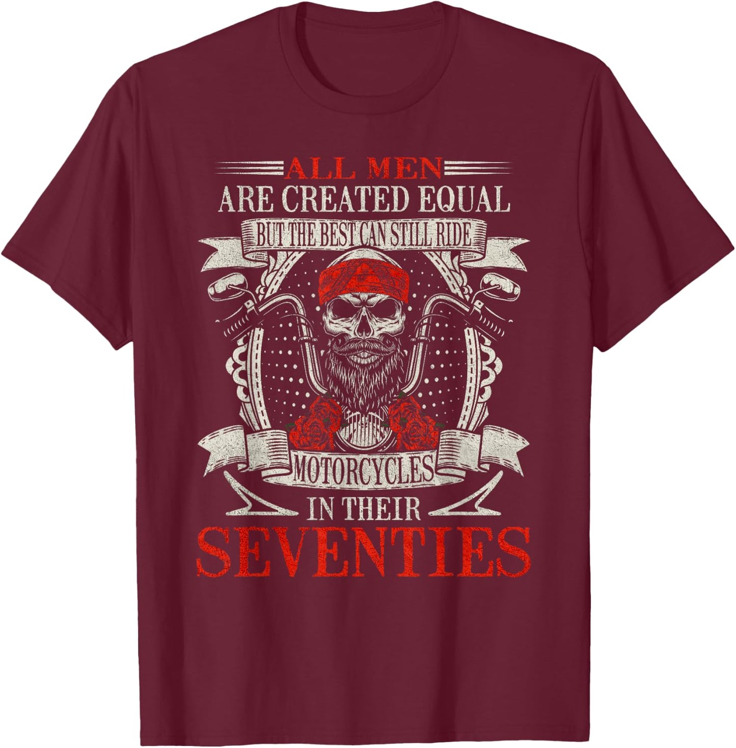 Vintage Biker Skull Seventies Motorcycle Rider T-Shirt - T-Shirt | Maroon