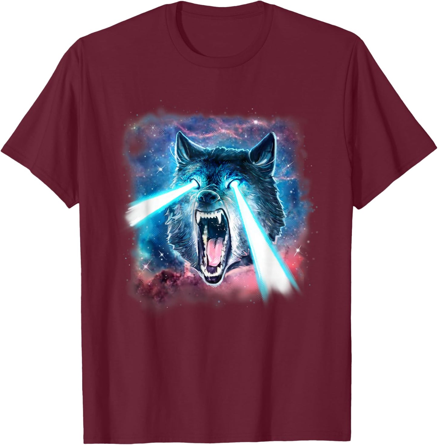 Scary White Wolf in Space Lasers Realistic Animal Print T-Shirt - T-Shirt | Maroon