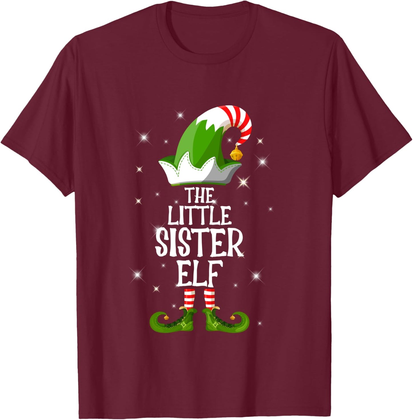The Little Sister Elf Family Matching Group Christmas T-Shirt - T-Shirt | Maroon