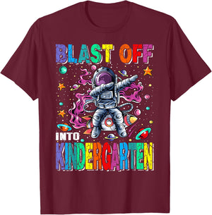Blast Off Into Kindergarten Rocket Back To School T-Shirt - T-Shirt | Maroon