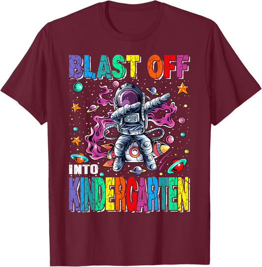 Blast Off Into Kindergarten Rocket Back To School T-Shirt - T-Shirt | Maroon