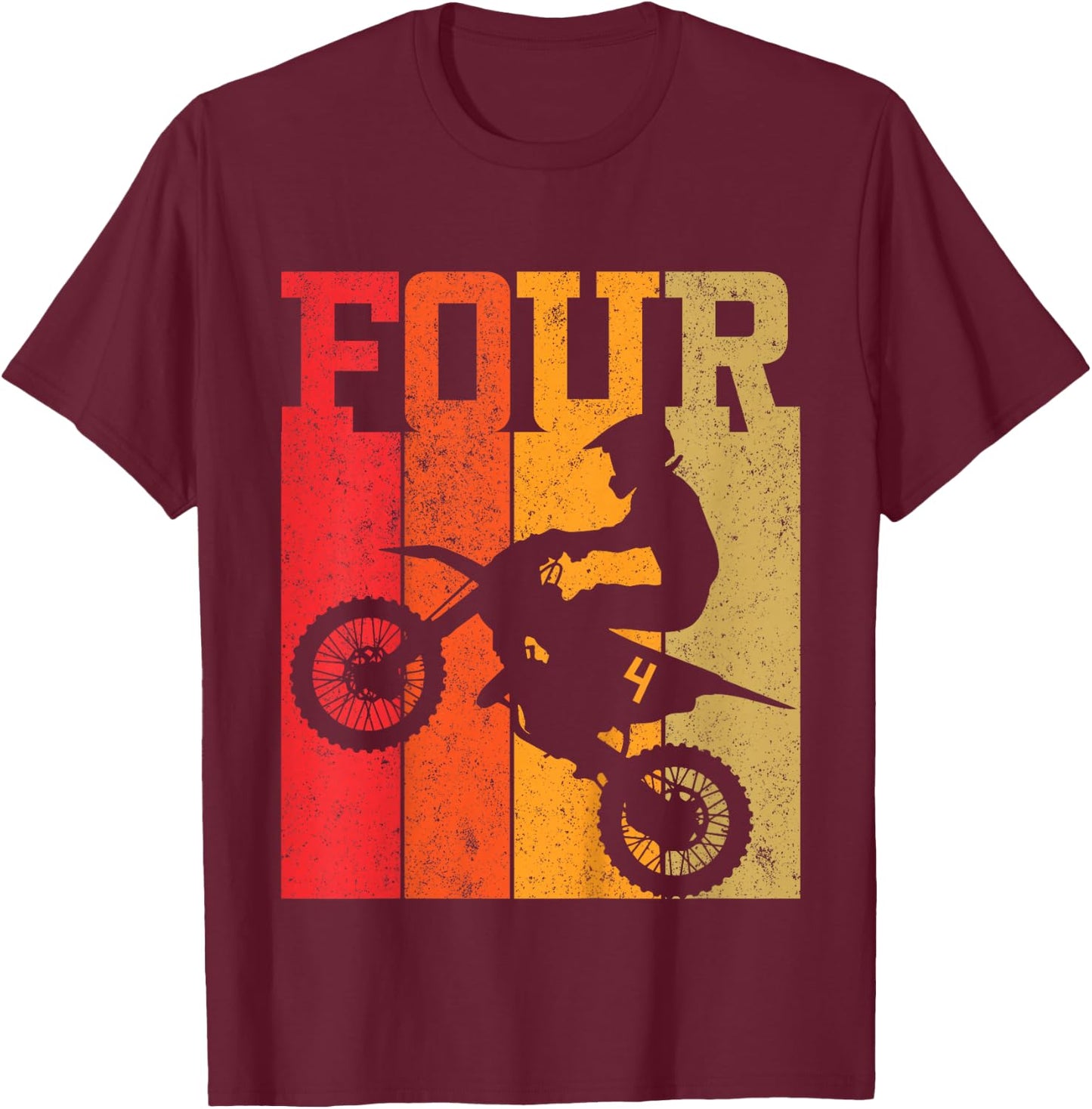 Kids 4th Birthday Boys 4 Four Dirt Bike Motocross Motorcycle race T-Shirt - T-Shirt | Maroon