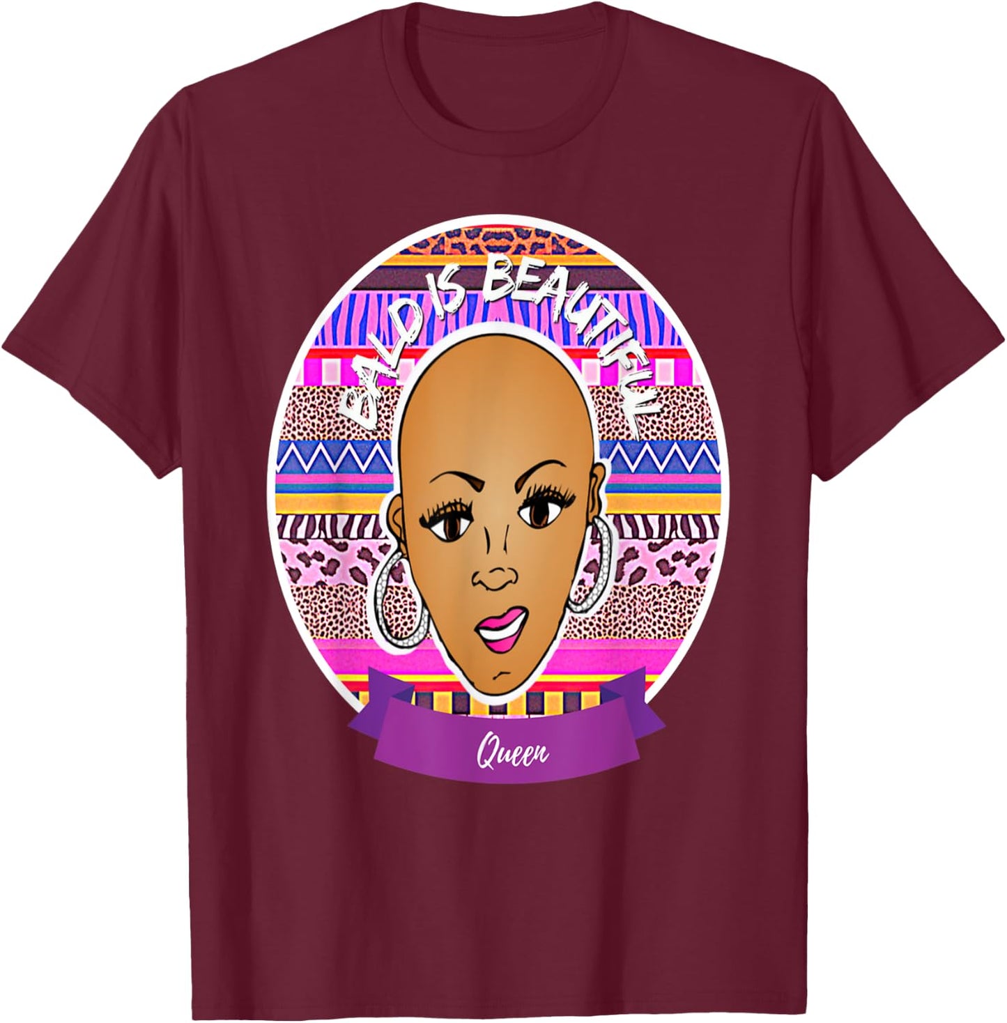 Bald is Beautiful Queen T-Shirt - T-Shirt | Maroon