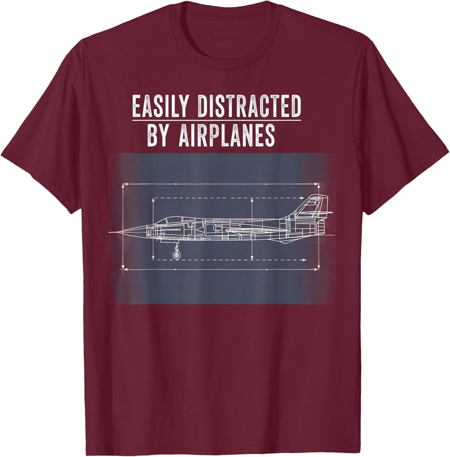 Easily Distracted By Airplanes Funny Pilot for Plane Lover T-Shirt - T-Shirt | Maroon