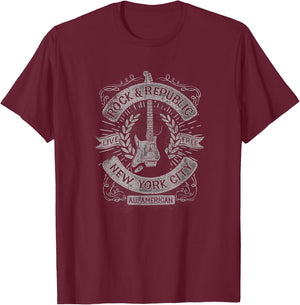 Trendy Rock And Republic NY Guitar Poster T-Shirt - T-Shirt | Maroon