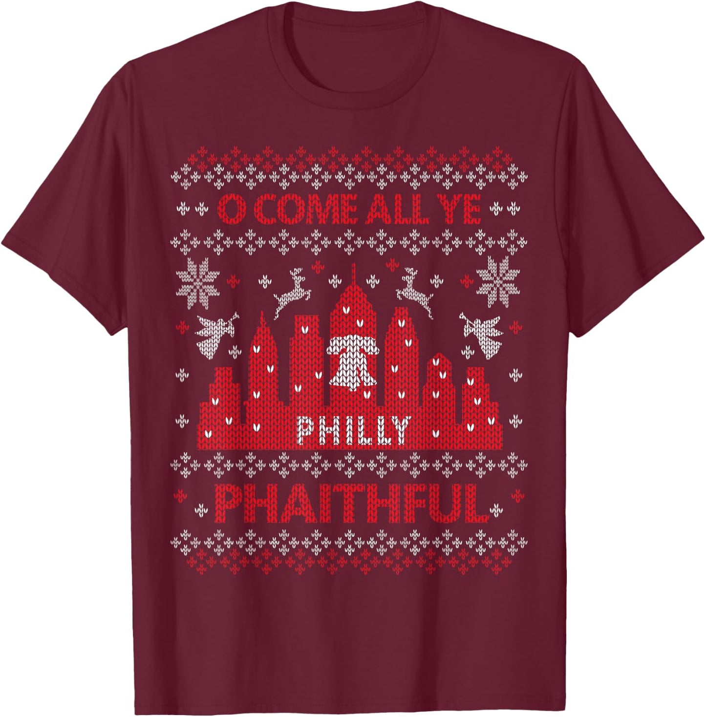 Philly Faithful Funny Philadelphia Philly Fan Ugly Christmas T-Shirt - T-Shirt | Maroon