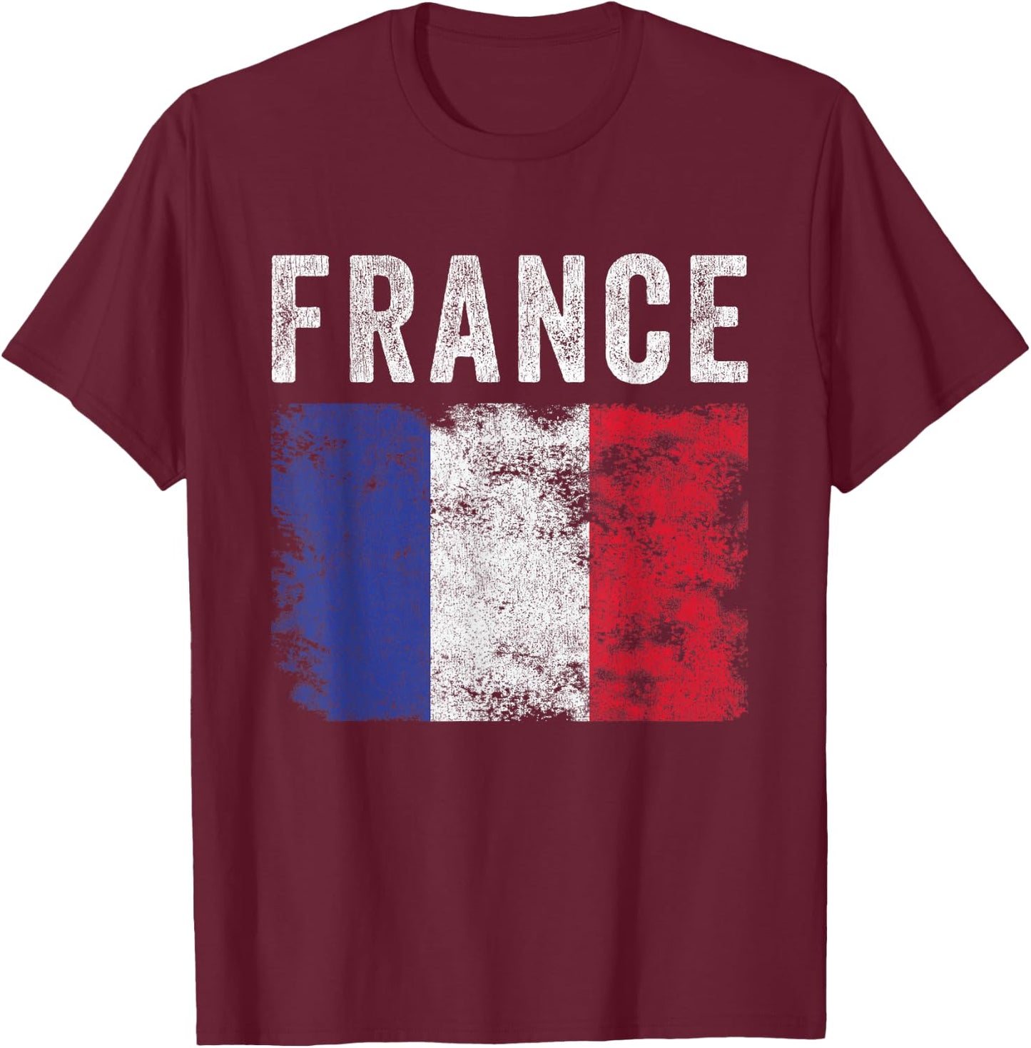 France Flag Distressed - Men Women Kids - French Flag T-Shirt - T-Shirt | Maroon