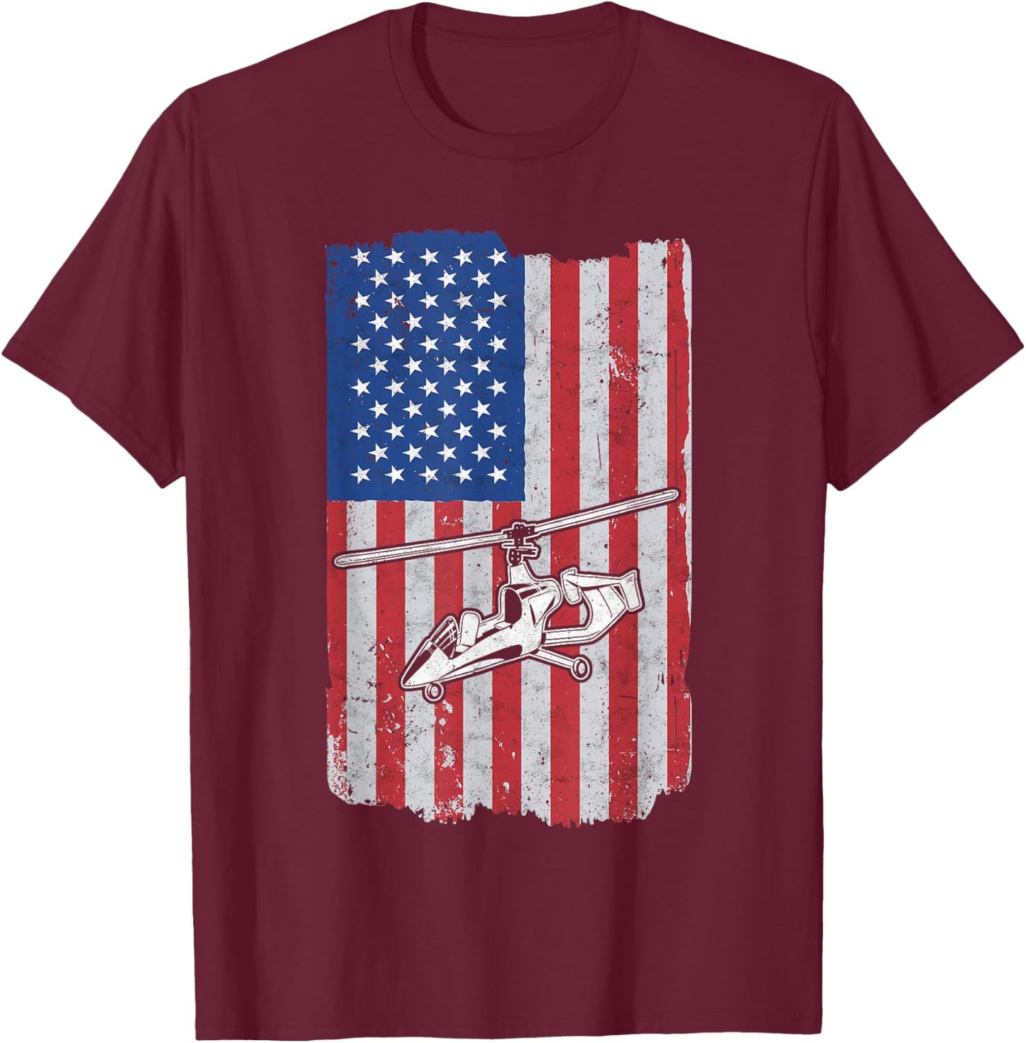 Gyrocopter USA Flag Gyroplane Autogyro Gyrocopter T-Shirt - T-Shirt | Maroon