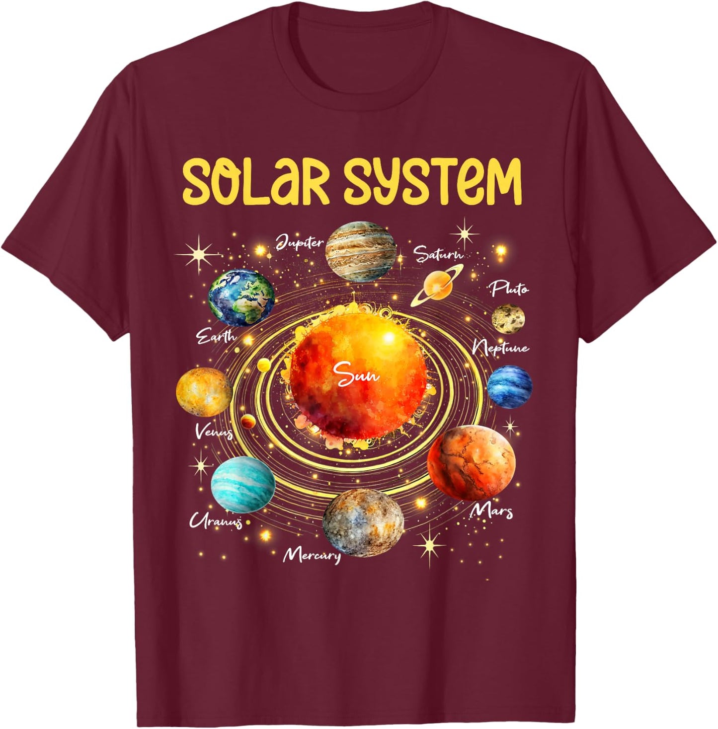 Solar System Planets Science Space Boys Girls STEM Kids T-Shirt - T-Shirt | Maroon