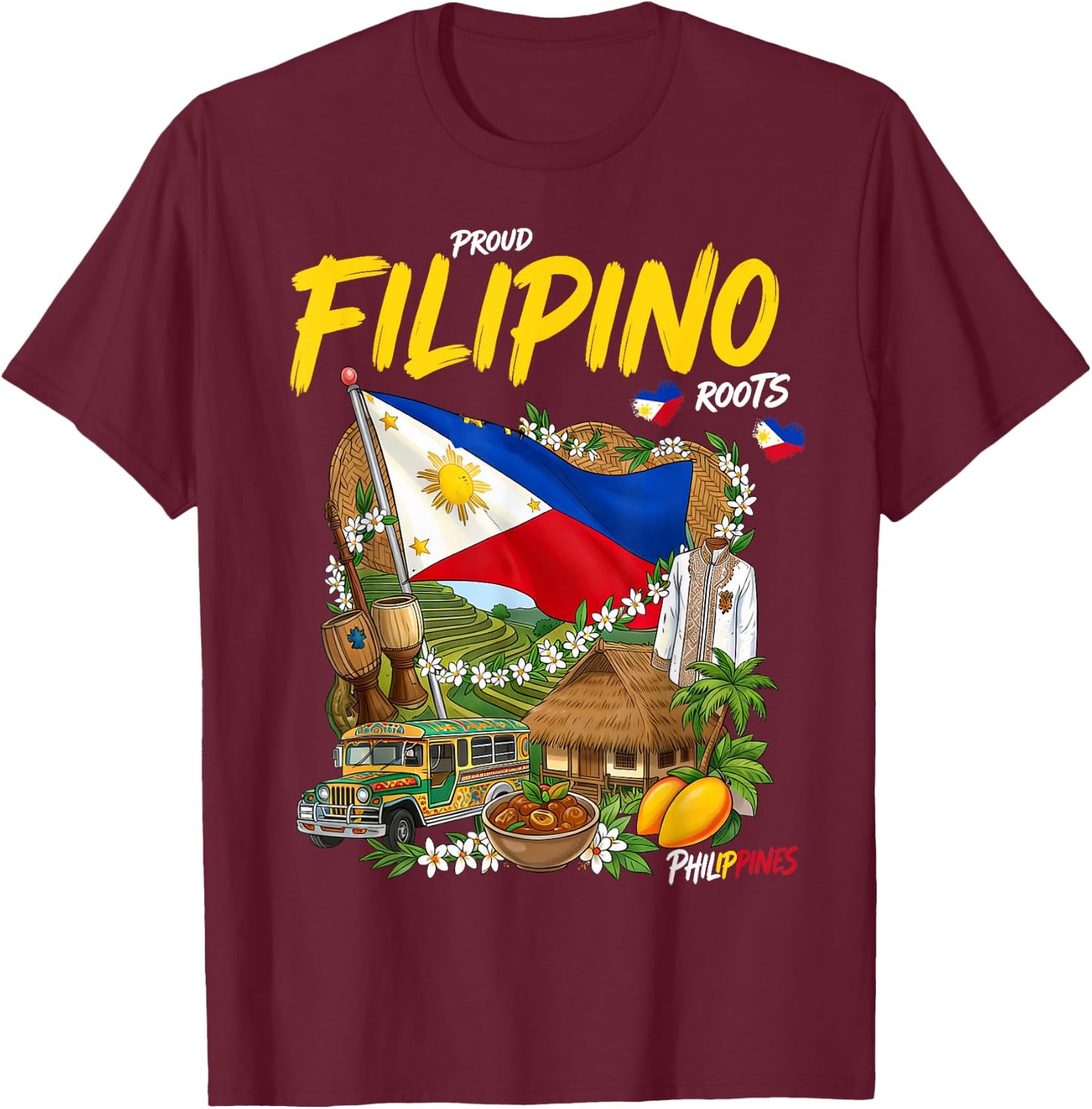 Filipino Roots Idea Filipiniana Philippines Themed T-Shirt - T-Shirt | Maroon