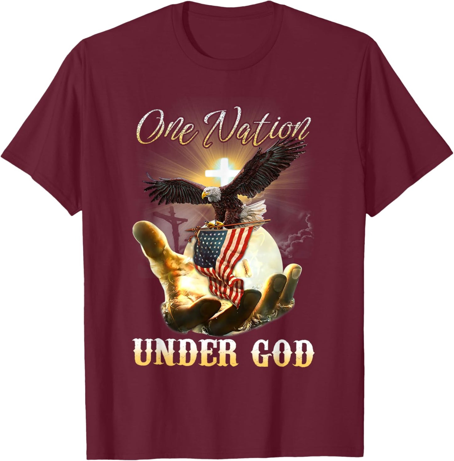 Eagle USA Christian Patriot One Nation Under God Small T-Shirt - T-Shirt | Maroon