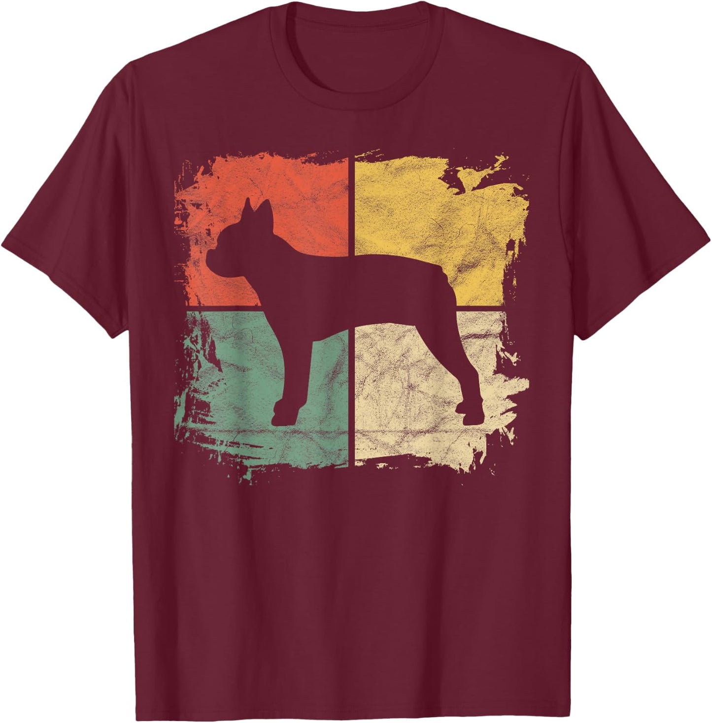 Square Retro Boston Terrier Owner Gift Dog Bostie Dad Mom T-Shirt - T-Shirt | Maroon